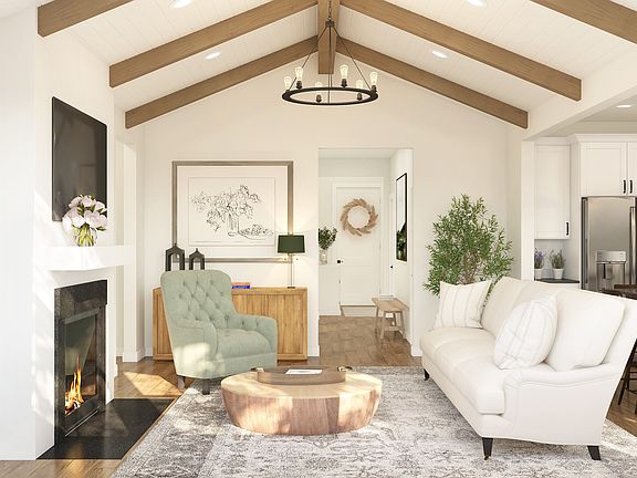 Stained ceiling beams in great room