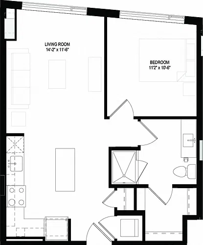 Floor plan One Bedroom/One Bathroom (A12)