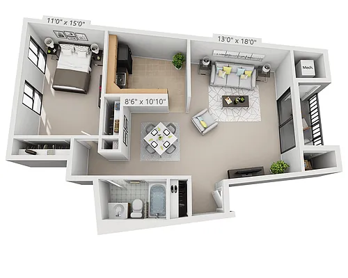 Floor plan Garden (1 Bedroom Corner)