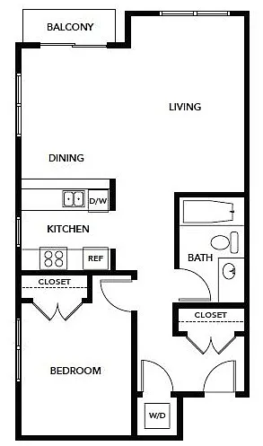 Floor plan 1 Bed x 1 Bath West Water View Balcony P01