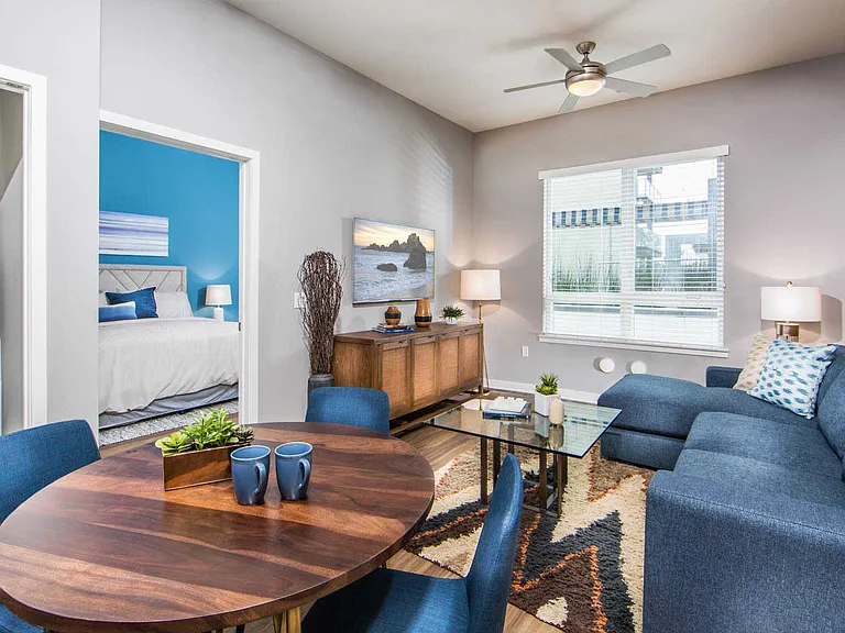 Living Room with Hard Surface Flooring and In-Home Washer and Dryer