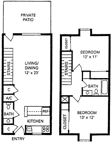 Floor plan 2 BD TH 980