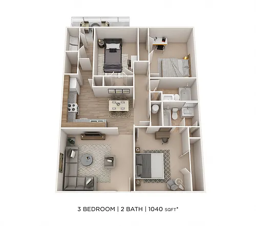 Floor plan Three Bedroom 2 Bath
