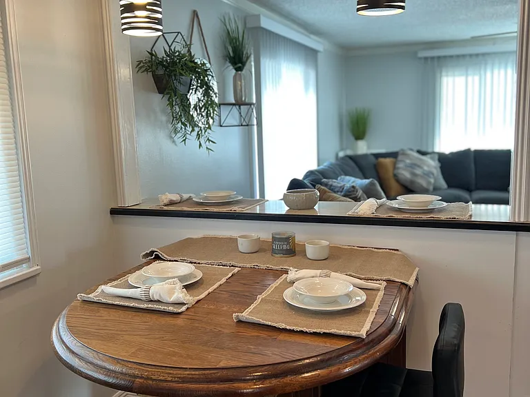 Built in table for dining space.