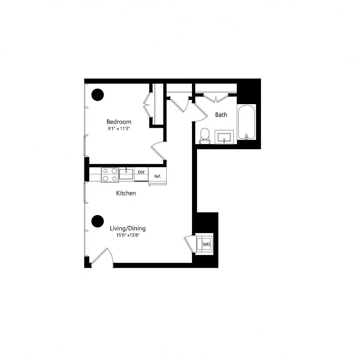 Floor plan 1 Bedroom - 1 Bath | Aj1