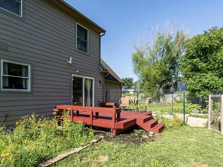 Backyard with view of back porch.