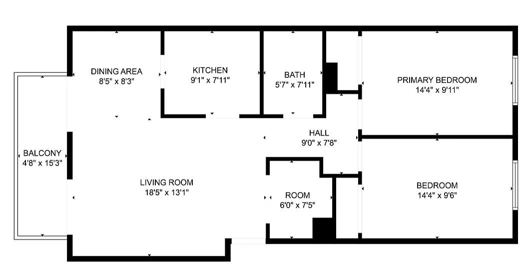 Floor plan 2 Bedroom 1 Bath
