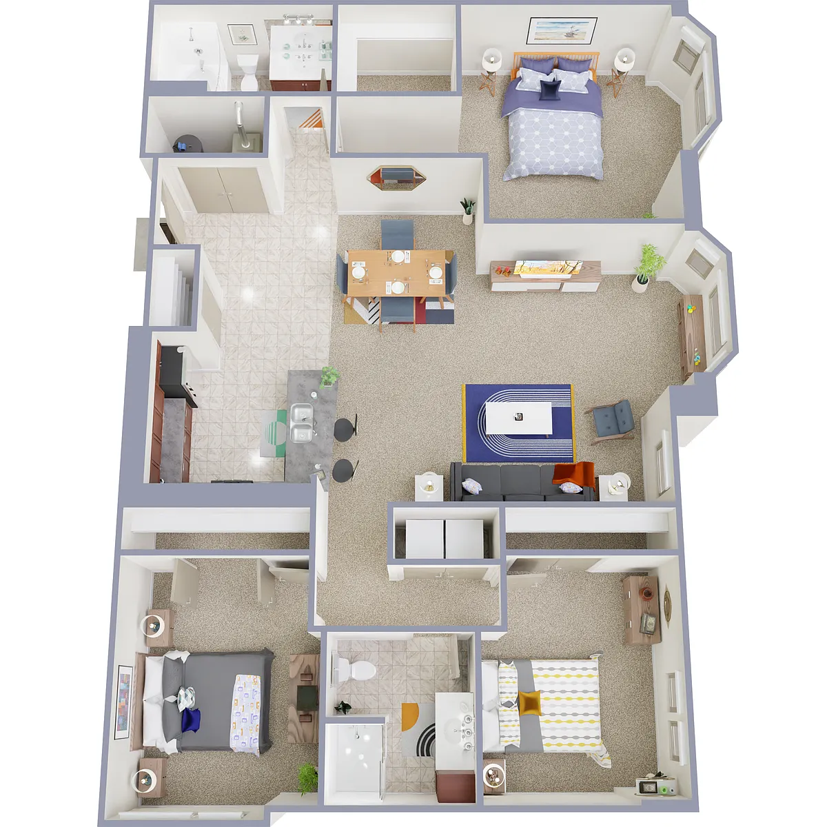 Floor plan The Residences 3 Bedroom 2 Bath