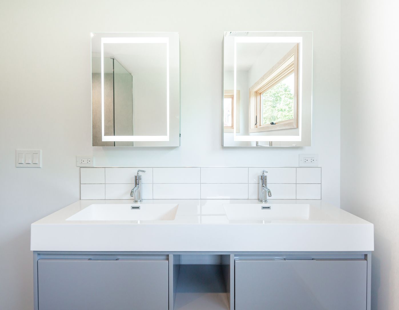  Vanity with LED lit cabinets 