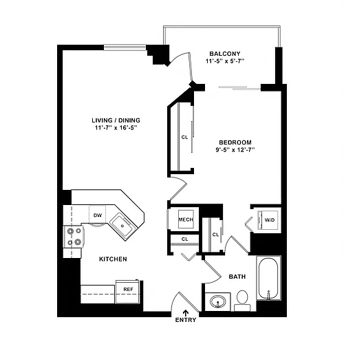 Floor plan 1 Bed/1 Bath-A03
