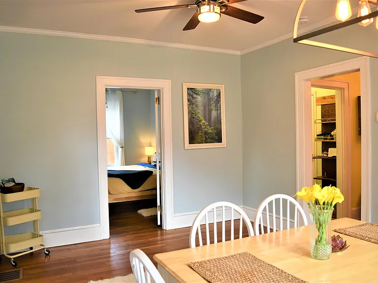 Dining room is in the middle of the house - off of living room and master bedroom