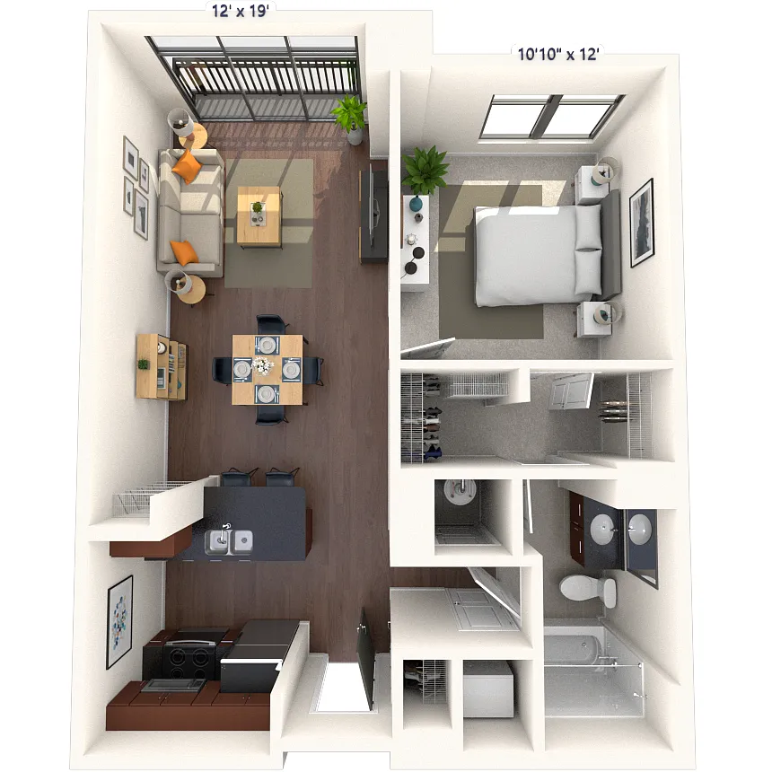 Floor plan Traditional 1x1 638-689 SF