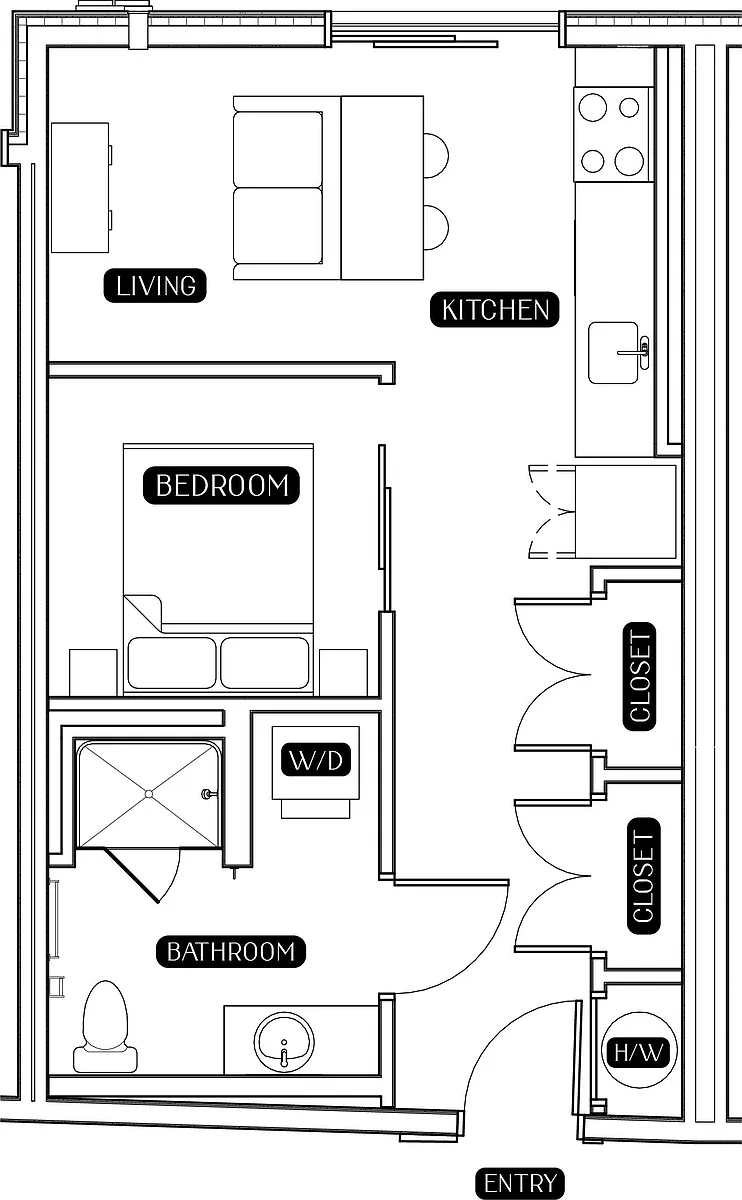 Floor plan Studio w/ Bed Nook + Balcony | Floor Plan A