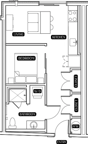 Floor plan Studio w/ Bed Nook + Balcony | Floor Plan A