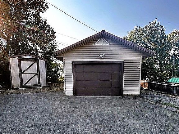 Garage and storage shed. 