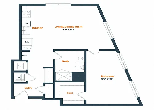 Floor plan A8 | 1 Bed | 1 Bath