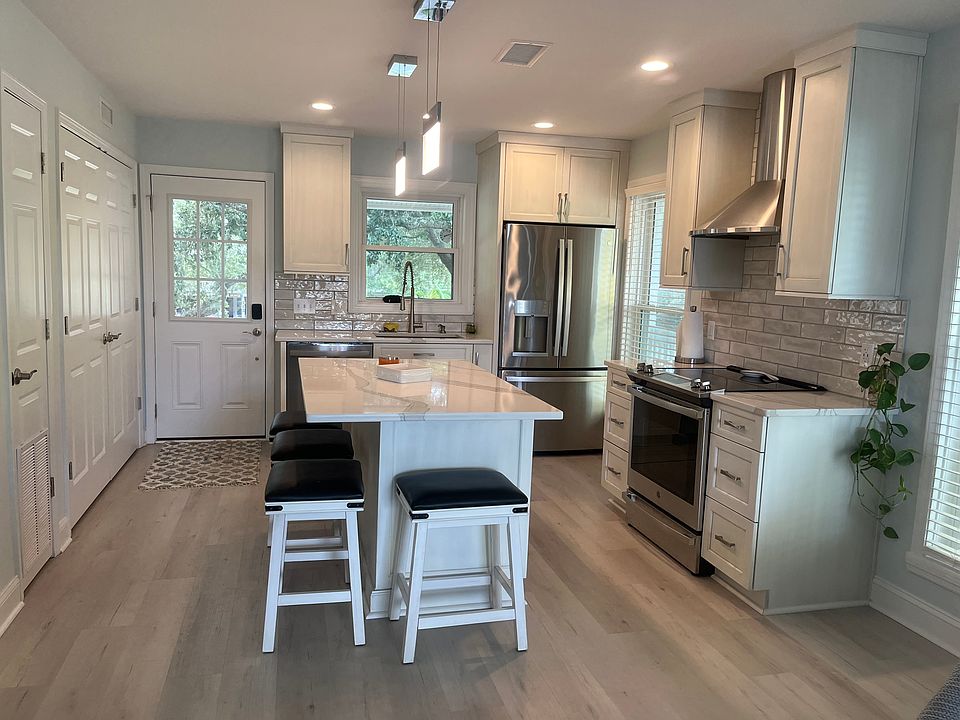 Kitchen has lots of natural light.