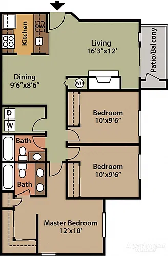 Floor plan Three Bedroom Two Bath
