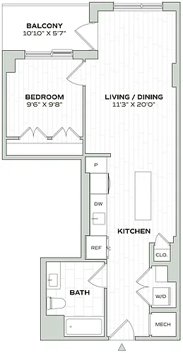 Floor plan 1 Bed/1 Bath - Alula - A01a