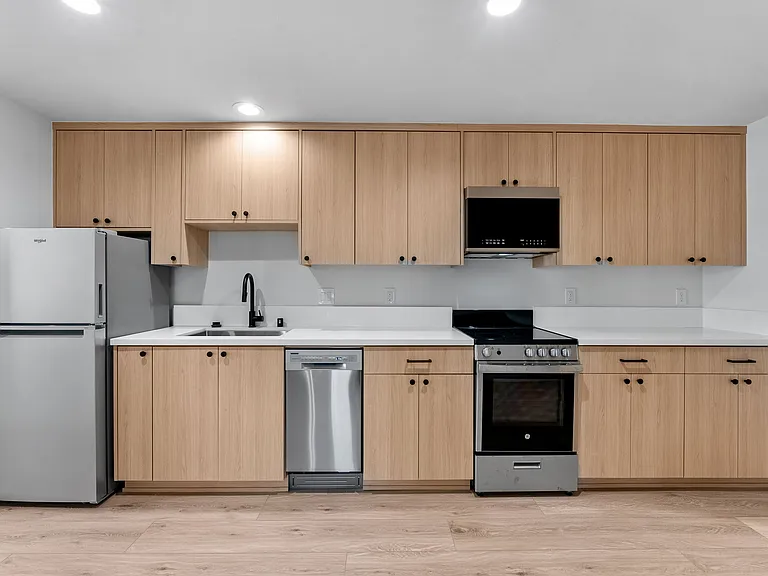 Modern kitchen with ample space for table and chairs