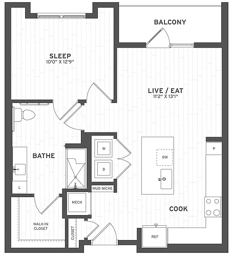 Floor plan 1 Bed/1 Bath ADA-A1A