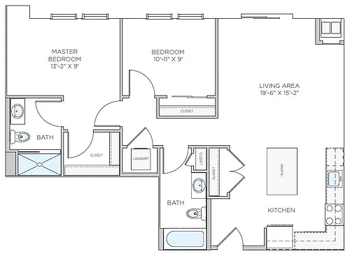Floor plan 2 Bed/2 Bath-B1