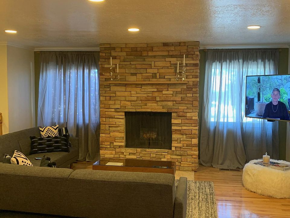 Open living area with fireplace.