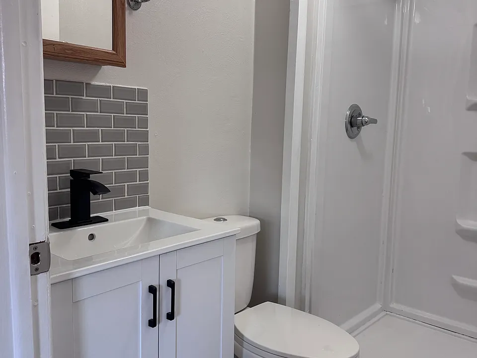 New Vanity, flooring, tile 
backsplash