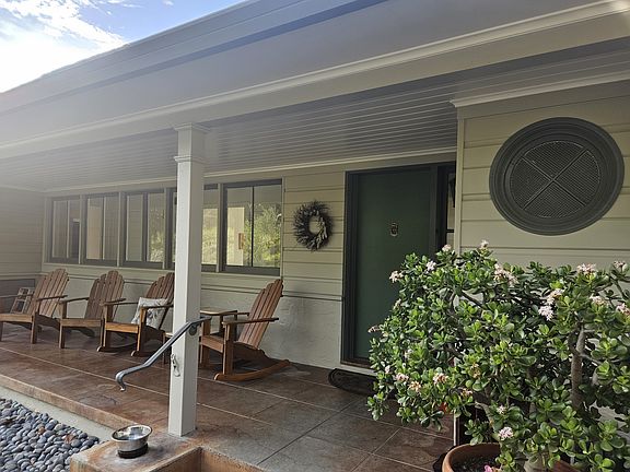 Front door and front porch.