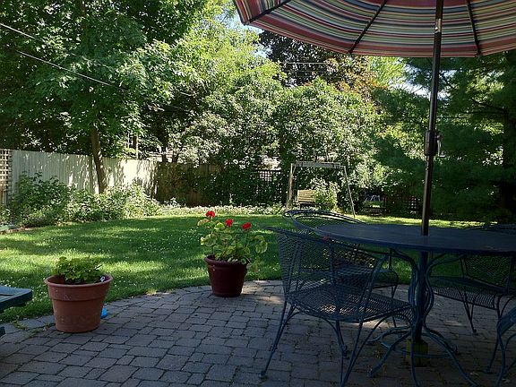 Private backyard with patio.