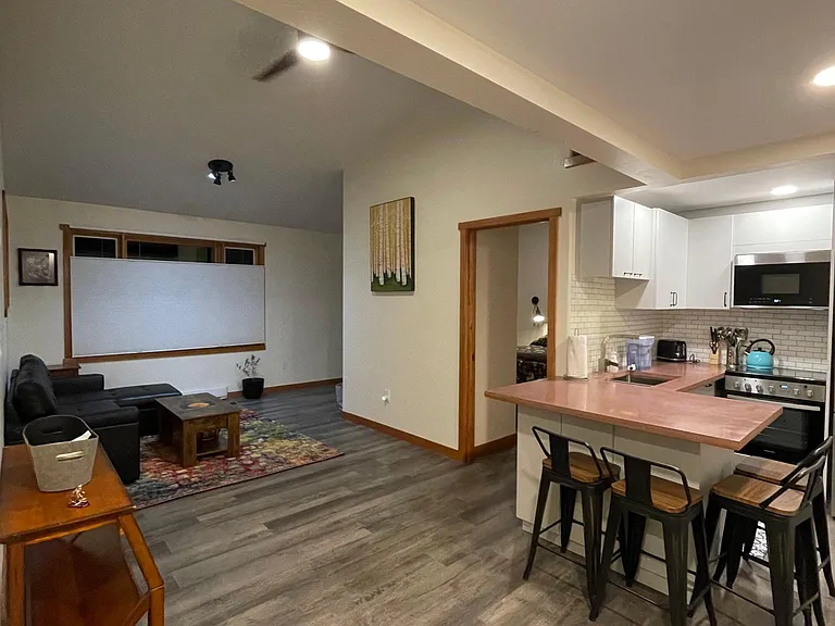 Living area and kitchen
