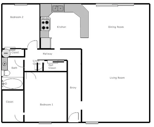 Floor plan 2 Bed 1 Bath