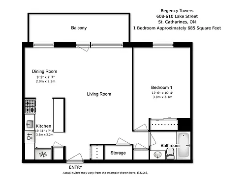 Floor plan 1 Bed 1 Bath A 610 Lake Street