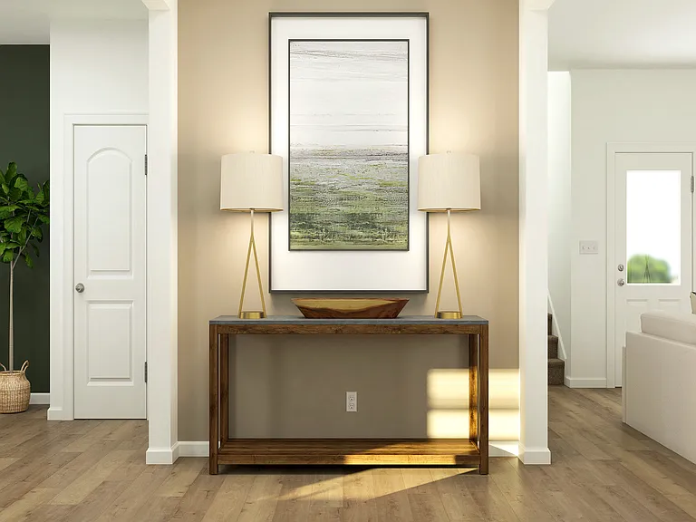 A hallway connect the family room and kitchen.