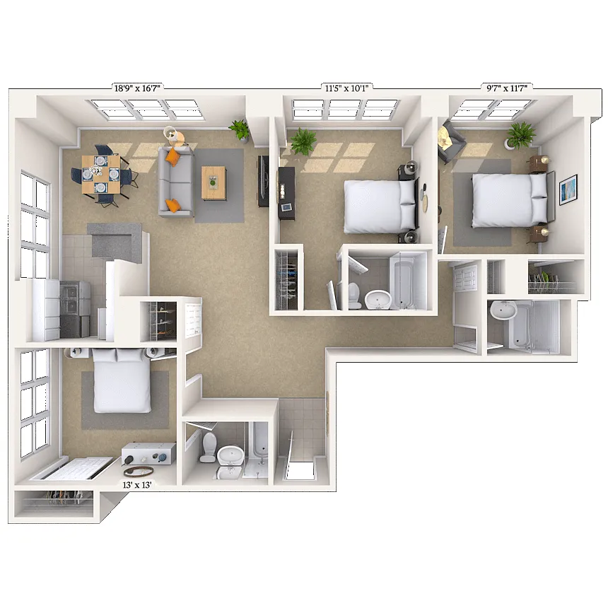 Floor plan Traditional 3x3 1364 SF