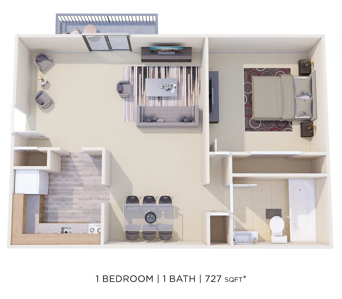 Floor plan One Bedroom - 727 sqft