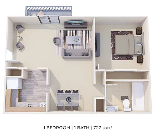 Floor plan One Bedroom - 727 sqft