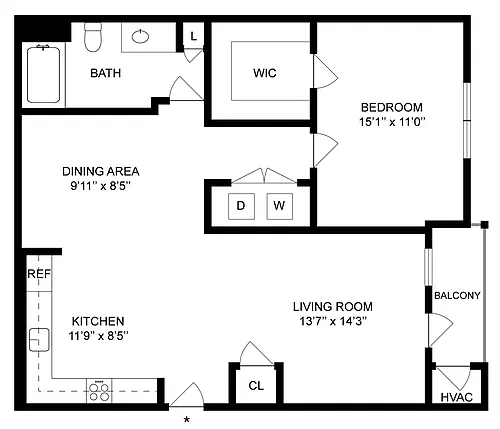 Floor plan 1 Bed/1 Bath-A3