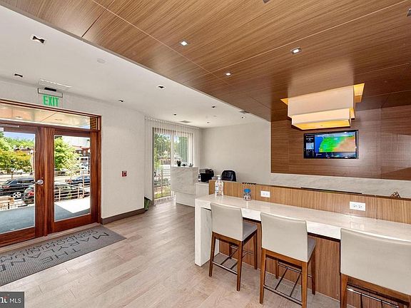 Building entrance, front desk, common space