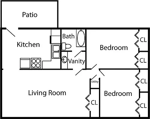 Floor plan 2 Bed 1 Bath