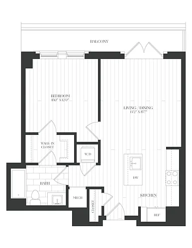 Floor plan 1 Bed/1 Bath-1B-1A-The Claude