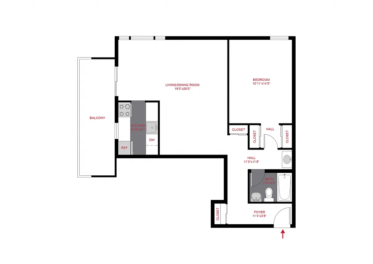 Floor plan 1 Bed 1 Bath A2