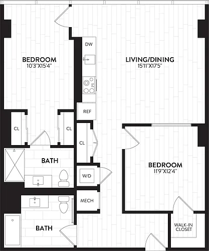 Floor plan 2 Bed-2 Bath-2P Alchemy