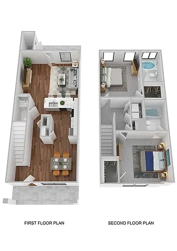 Floor plan 2 Bedroom Kitchen in the Center of the Home