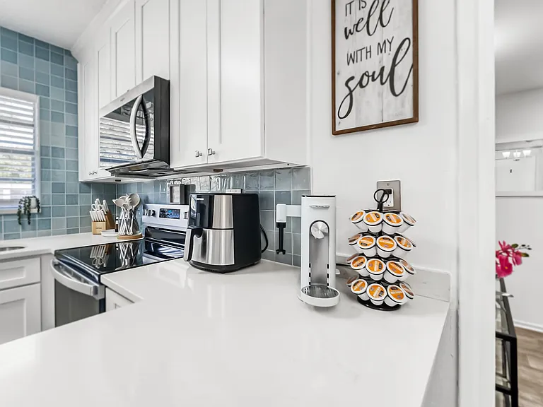 Complimentary coffee and fully loaded, brand new kitchen