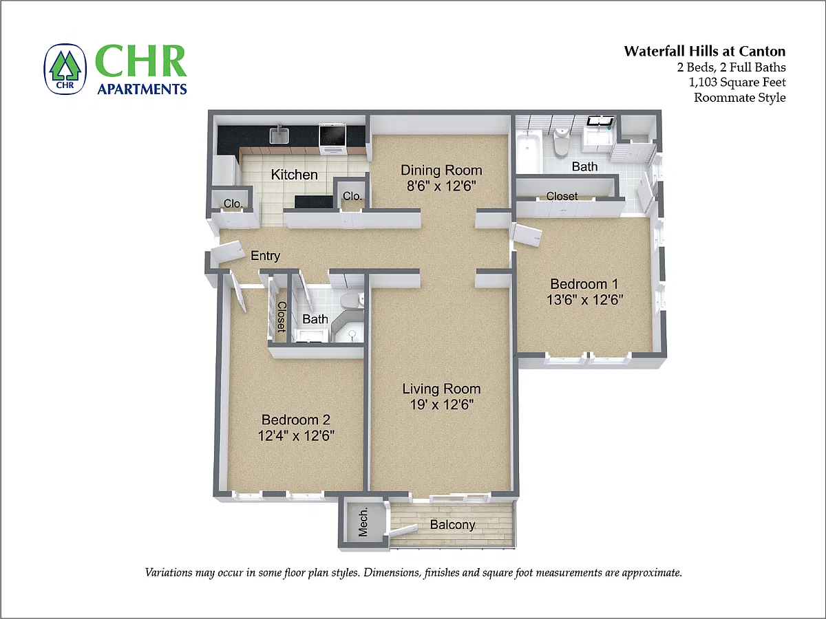 Floor plan 2 Bed/2 Bath - Roommate
