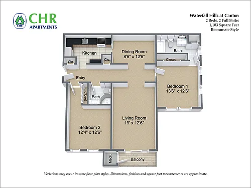Floor plan 2 Bed/2 Bath - Roommate