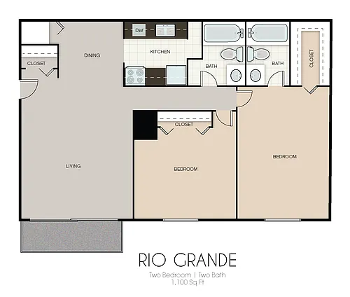 Floor plan 2 bedroom 2 bathroom MKT