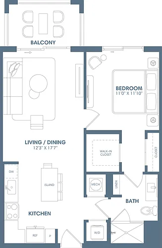 Floor plan 1 Bed/1 Bath-A1