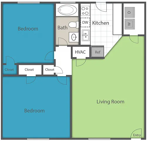 Floor plan 2 Bed 1 Bath